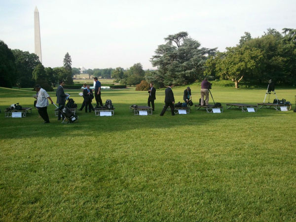 Outdoor media setup at the White House for the...